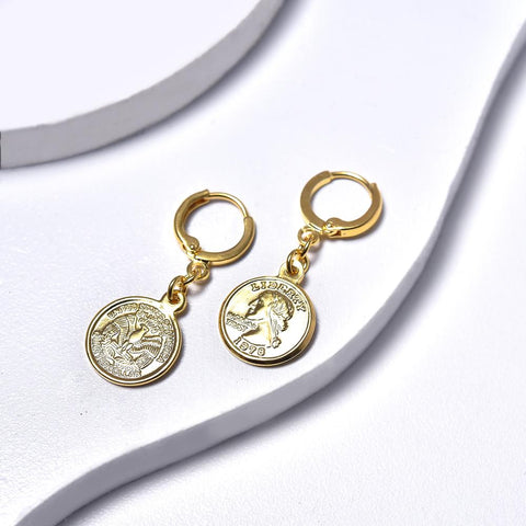 Coin Earrings in Yellow Gold Plated