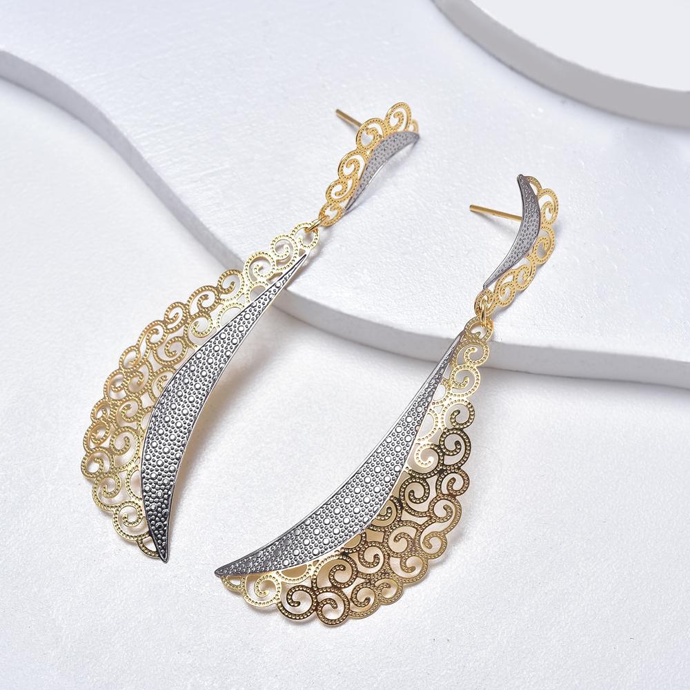 Dangle Earrings in Yellow Gold Filled with Silver Enamel