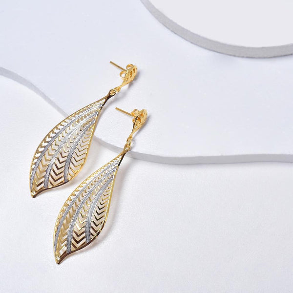 Drop Earrings in Yellow Gold Filled with Silver Enamel, Leaf Shape