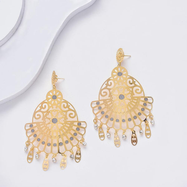 Dangle Earrings in Yellow Gold Filled with Cubic Zirconia Gemstones & Silver Enamel