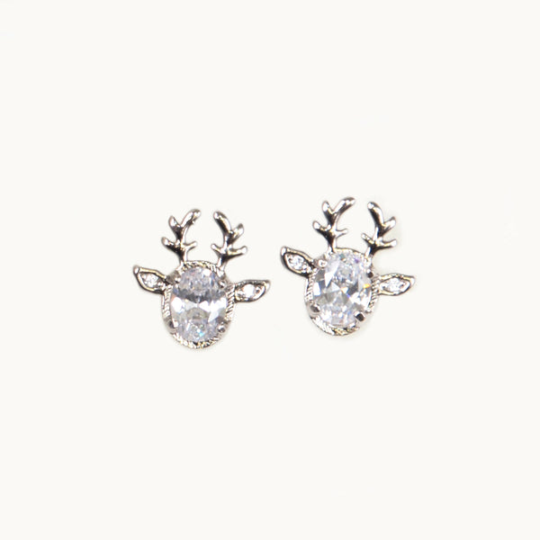 Deer Earrings in White Gold Filled with Gemstones