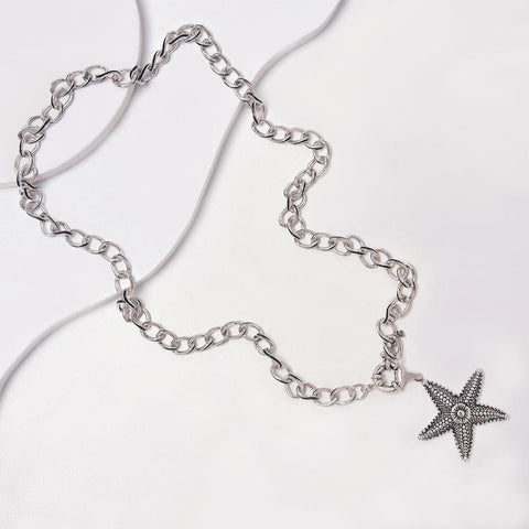 Starfish Necklace in Aged White Gold Filled