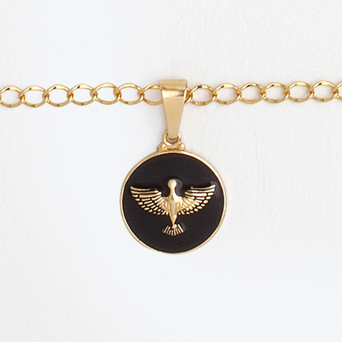 Holy Spirit Medal in Yellow Gold Filled and Black Enamel