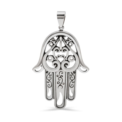 Gorgeous Hamsa Hand of Fatima Pendant for Women in 14k White Gold - Ideal for Protection