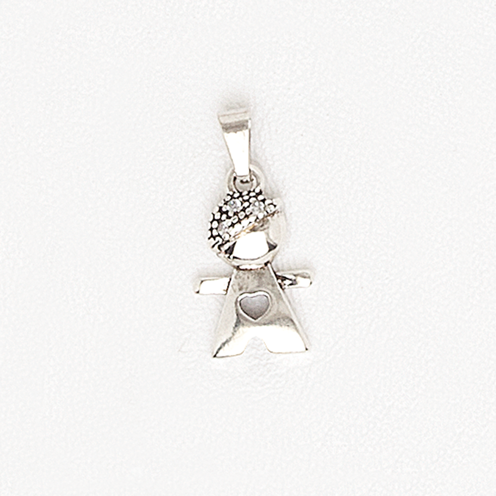 Necklace Boy/Girl Pendant with Heart in White Gold Filled