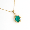 Green Oval Pendant in Yellow Gold Filled with Cubic Zirconia Gemstones