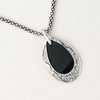 Drop Pendant Necklace with Black Acrylic & Gemstones