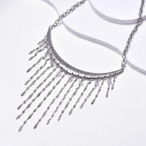 Chains Rain Necklace in Aged White Gold Filled with Glass Beads