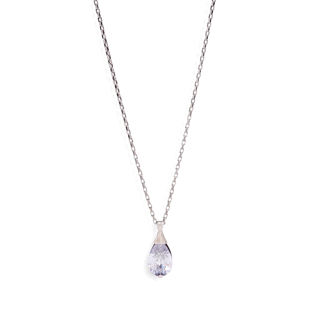 Drop Necklace in Aged White Gold Filled with Cubic Gemstone