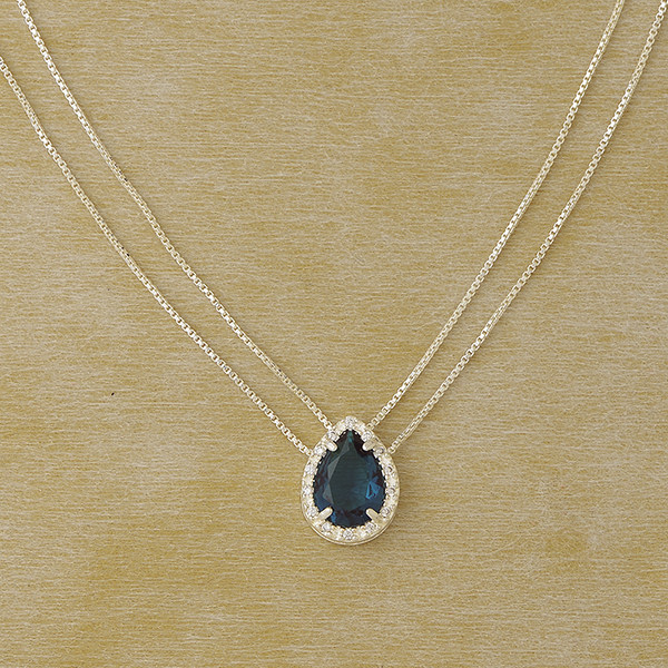 Zircon Drop Necklace in Plated Silver with Gemstones