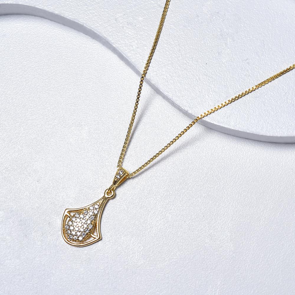 Drop Necklace in Yellow Gold Filled with White Cubic Zirconia Gemstones