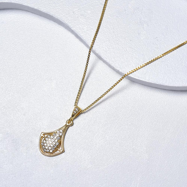 Drop Necklace in Yellow Gold Filled with White Cubic Zirconia Gemstones
