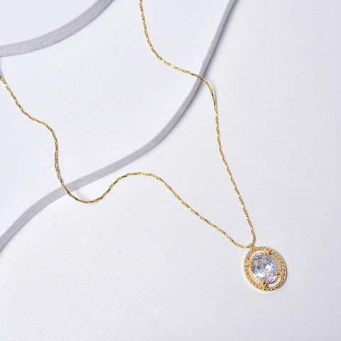 Clear Necklace in Yellow Gold Filled with Cubic Zirconia Gemstone Pendant