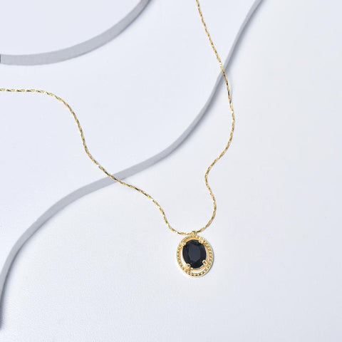 Black Necklace in Yellow Gold Filled with Cubic Zirconia Gemstone Pendant