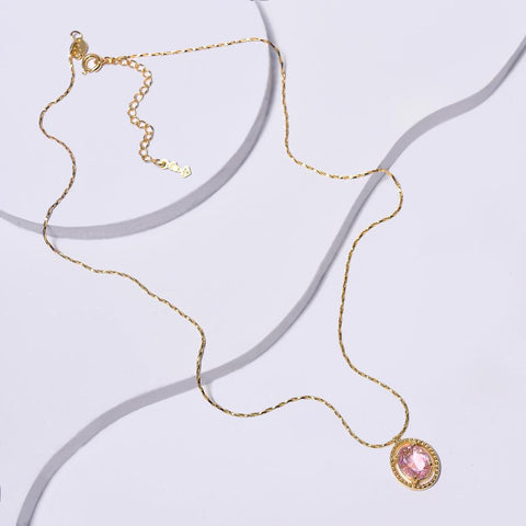 Pink Necklace in Yellow Gold Filled with Cubic Zirconia Gemstone Pendant