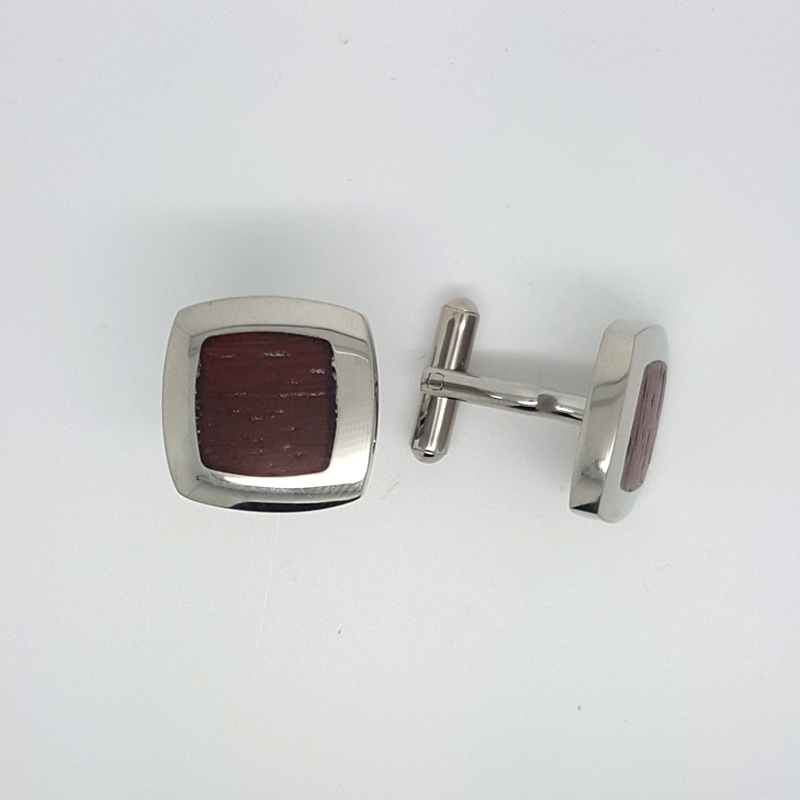 Square Cufflinks in Stainless Steel & Wood