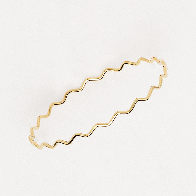Yellow Gold Filled Bracelet for Women, Zig Zag Bangle for Girls, Stackable Cuff