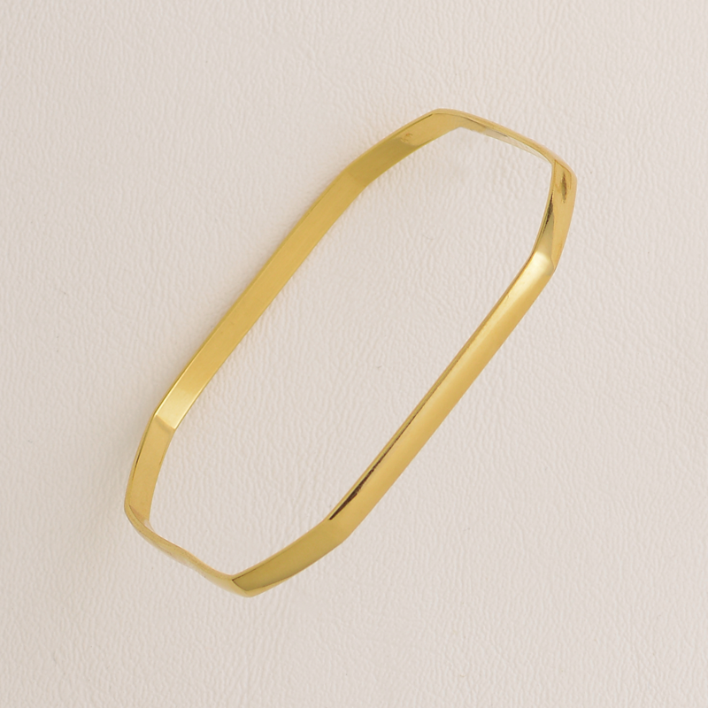 Plain Bangle Bracelet for Women in Yellow Gold Filled, Octogonal Cuff
