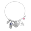Hamsa Hand Bracelet for Women with Evil Eye Charm for Protection and Hand of Fatima Pendants in White Gold