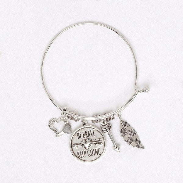White Gold Bracelet for Women with Charms, Adjustable Bangle with Pendants