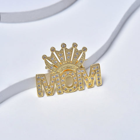 Mom Brooch in Yellow Gold Filled with Cubic Zirconia Gemstones