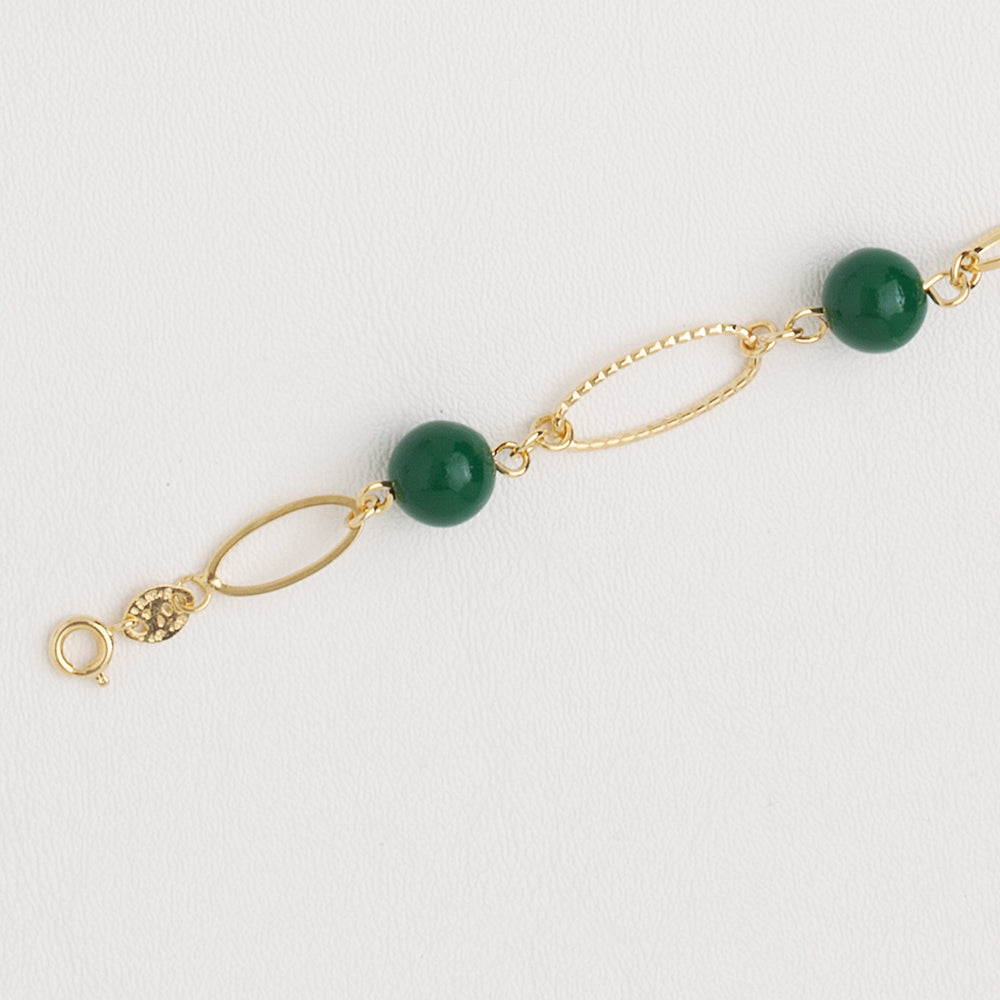 Chain Bracelet with Green Beads in Yellow Gold Filled