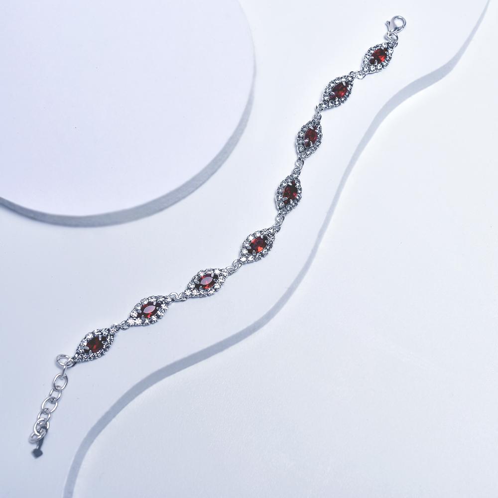 Red Bracelet in Aged White Gold Filled with Cubic Zirconia Gemstones