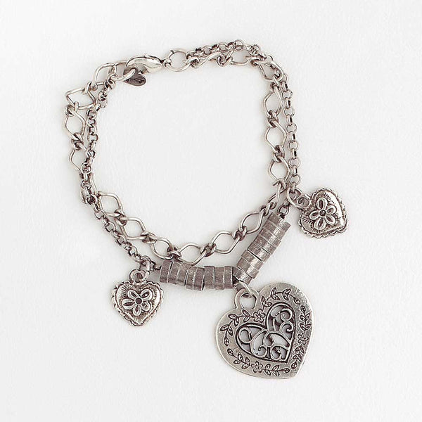 White Gold Filled Chain Bracelet for Women with Hearts Pendants