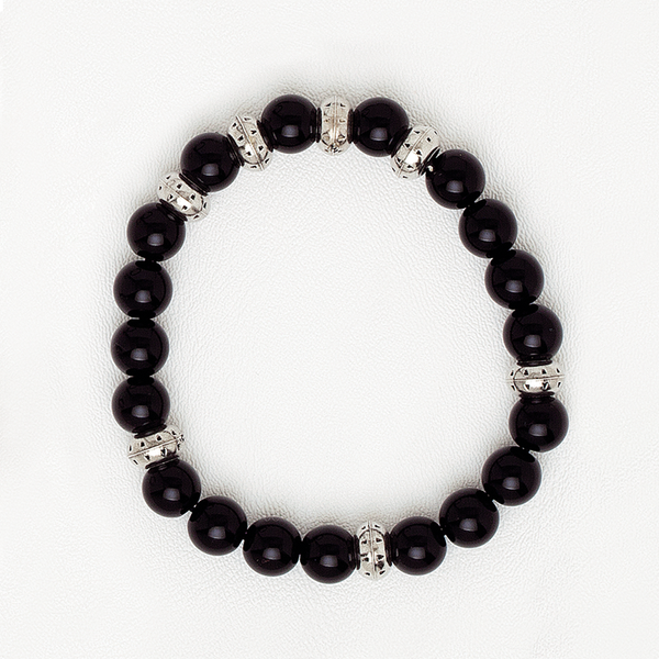 Elastic Bracelet with Black & Silver Beads