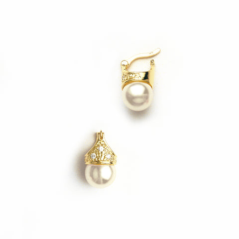 Lady Di Earrings in Yellow Gold Filled, Pearl & Gemstones