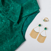 Green Statement Earrings, Yellow Gold Filled Earrings, Cubic Zirconia Gemstones, Dangle Earrings